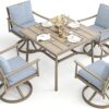 HAPPATIO Outdoor Dining Set 5 PCS, Aluminum Patio Dining Set Includes 1 Large Square Table with Umbrella Hole & 4 Swivel Dining Chairs, Patio Furniture Set for Lawn, Porch, Backyard (Brown)