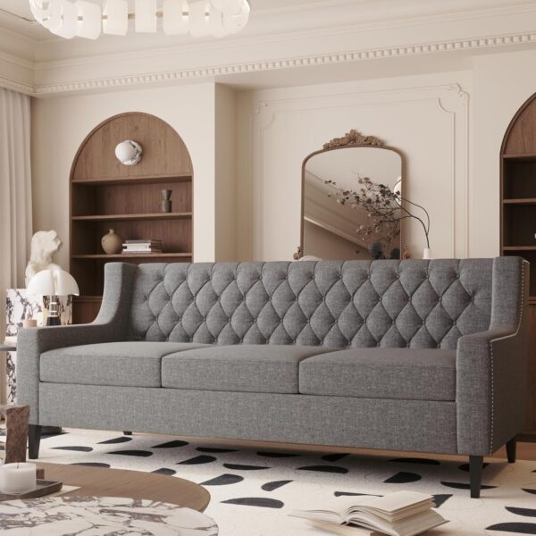 Ball & Cast 78.75'' Modern Sofa with utton Tufted Backrest,Comfy Couch w/Cushions and Upholstered,3 Seat Couches for Living Room,Office,Apartment,Easy to Assemble,Grey