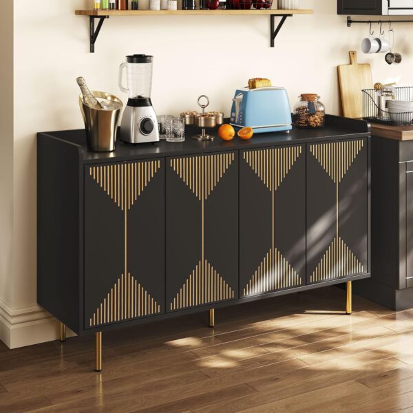 YITAHOME Sideboard Cabinet, 55 Inch Modern Coffee Bar Cabinets with Storage, Large Buffet Cabinet with Storage for Kitchen, Black