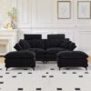 85.83" Sectional Couch, Cloud Couch with Two Movable Ottomans, Modular Sofa, Sectional Couches for Living Room and Office, Black