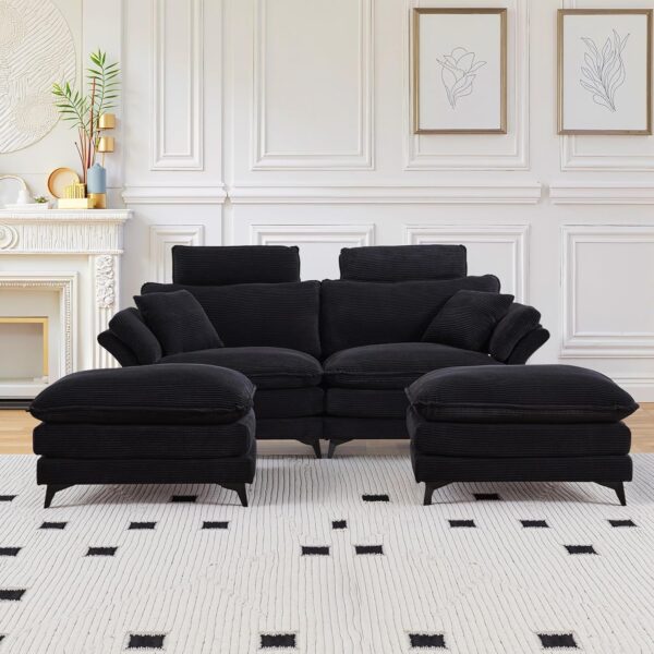 85.83" Sectional Couch, Cloud Couch with Two Movable Ottomans, Modular Sofa, Sectional Couches for Living Room and Office, Black