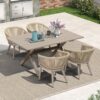 PURPLE LEAF 5 Pieces Outdoor Dining Set with Patio Aluminium Dining Table and Wicker Chairs Modern Furniture Cushions Sets for Backyard Indoor Decor Kitchen Champagne