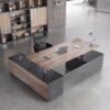 78.74IN Adjustable Heigh L Shaped Executive Desk with Drawers, Modern Executive Standing Home Office Desk w/Universal Charging Ports, Large Business Workstation, Black and Warm Oak