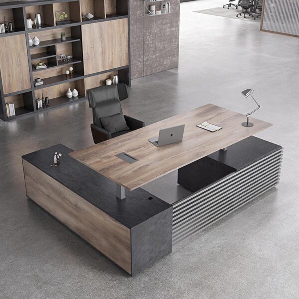 78.74IN Adjustable Heigh L Shaped Executive Desk with Drawers, Modern Executive Standing Home Office Desk w/Universal Charging Ports, Large Business Workstation, Black and Warm Oak