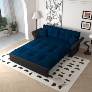 3 in 1 Convertible Sleeper Sofa Bed Queen Size - Modern Cloud Futon Loveseat Couch Pull Out Sofabed Lounge Chaise w/Thicked Cushions and 2 Throw Pillows for Living Room Office RV Small Places