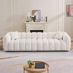110.2'' Modern Sectional Modular Oversized Sofa Comfortably Tufted Upholstered Deep Seat Sherpa Sofa Boucle Velvet Fabric 4-Seater Sectional Sofas For Living Room Office Apartment (Boucle + Beige)