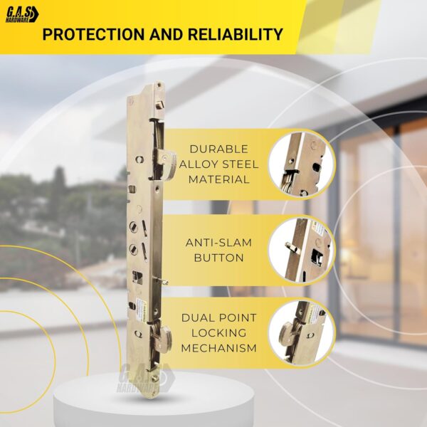 Alloy Steel Dual Point 9-15/16" Mortise Lock with 10-1/8" Faceplate for Sliding Patio Glass Door | Multi Point Locking Mechanism Replacement - Fix and Repair Door Hardware Security
