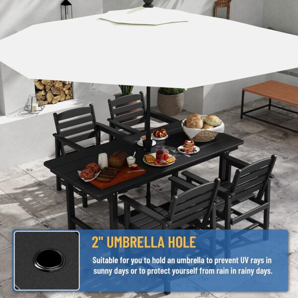 FOOWIN Outdoor Table and Chairs Set 5-Piece HDPE All Weather Patio Dining Set with Umbrella Hole,Outdoor Patio Furniture Dining Set for 6,Patio Kitchen Table Set for Garden,Backyard,Poolside Black
