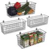 MaraFansie Extra Large Hanging Wall Basket 4-Pack Wall Mounted Wire Basket Cabinet Storage Bin Organizer Wall Shelves Farmhouse Decor for Home Kitchen Bathroom, Black
