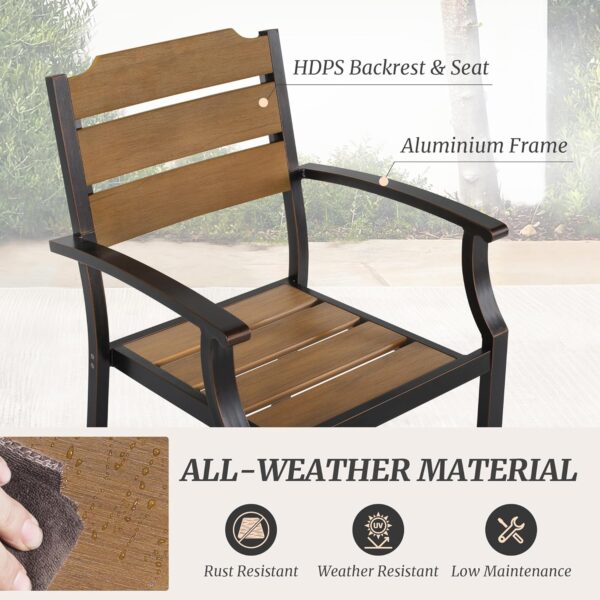 HDPS Patio Table and Chairs Set, 5 Piece Square Table Patio Furniture Set, HDPS All-Weather Material Outdoor Dining Table and Chair,Outdoor Furniture Set with Umbrella Hole, Brown-Oil Printed