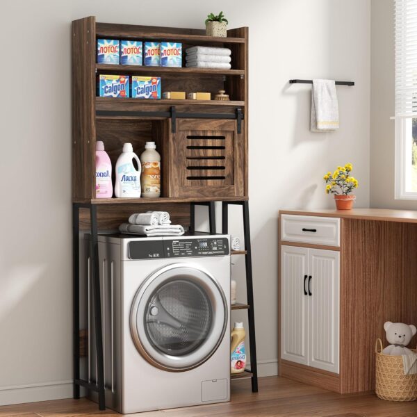 Shintenchi Over The Toilet Storage Cabinet, Bathroom Storage Cabient with Sliding Doors, Bathroom Storage Shelf Organizer with Adjustable Shelf and Anti-Tip Device, Walunt