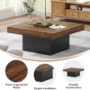 Tribesigns Coffee Table Square LED Coffee Table Engineered Wood Low Coffee Table for Living Room Rustic Brown & Black