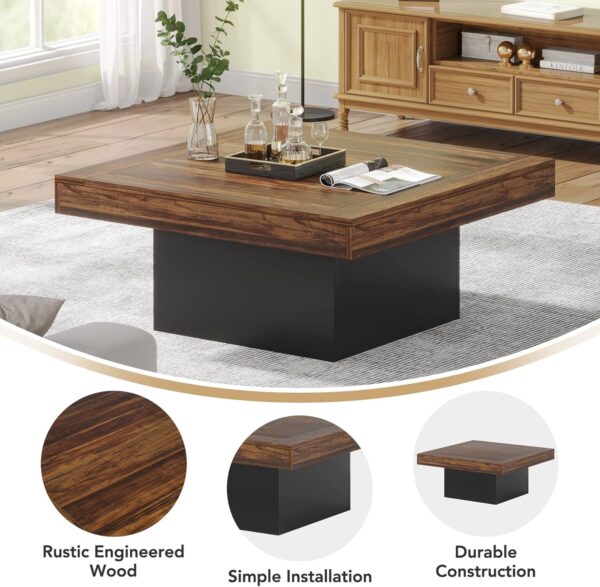 Tribesigns Coffee Table Square LED Coffee Table Engineered Wood Low Coffee Table for Living Room Rustic Brown & Black