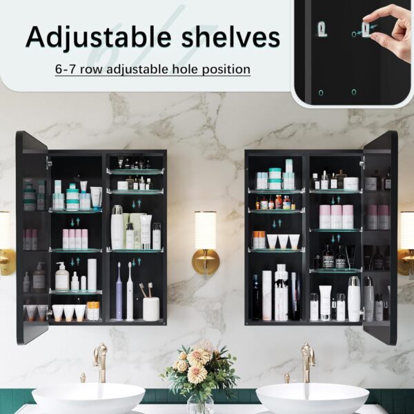 Recessed Medicine Cabinets for Bathroom with Mirror: 16x24 Wall Mount Mirrored Vanity Chest - 16 x 24 inch Small Storage Cabinet with Adjustable Shelves - Matte Black Frame