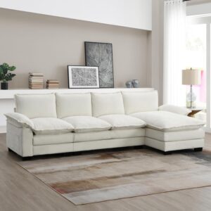 Merax 118" Modern L-Shaped Chenille Sectional Sofa, Cloud Couch with Double Cushions, Reversible Chaise, 5 Seat Upholstered, for Living Room, Apartment, Beige