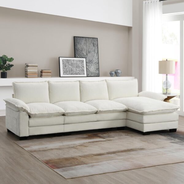 Merax 118" Modern L-Shaped Chenille Sectional Sofa, Cloud Couch with Double Cushions, Reversible Chaise, 5 Seat Upholstered, for Living Room, Apartment, Beige