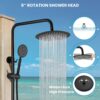 gotonovo SUS304 Outdoor Shower Fixture High Pressure Shower System Combo Wall Mount 2 Dual Function Shower Faucet Set Round Handheld Spray Matte Black Double Cross Handle