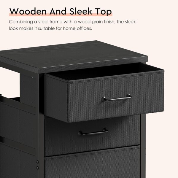 3 Drawer Mobile File Cabinet with Wheels Fabric Vertical Filing Cabinet fits A4 or Letter Size for Home Office,Black