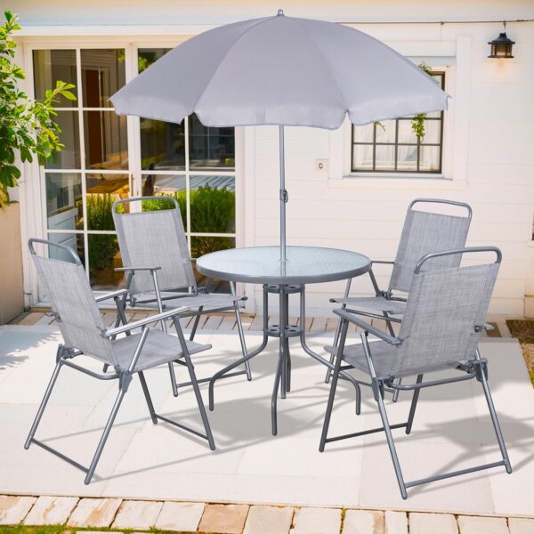 814XmmXuyGL._AC_SL1500_.jpg Shintenchi 6 Piece Patio Dining Set with Umbrella, Outdoor Furniture Set with 4 Folding Chairs and Tempered Glass Top Dining Table fot Lawn Backyard Garden Porch Silver