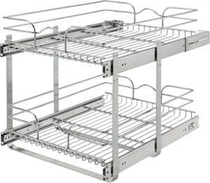Rev-A-Shelf 2-Tier Kitchen Cabinet Pullout Shelf and Drawer Organizer Slide Out Pantry Storage Basket in Multiple Sizes, 18 x 22 In, 5WB2-1822CR-1