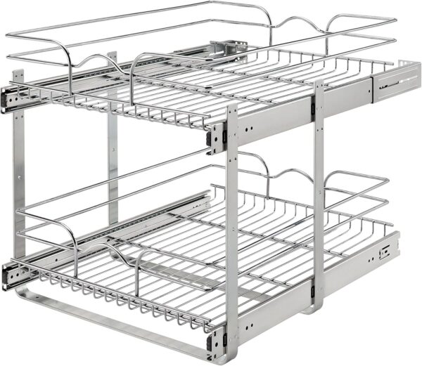 Rev-A-Shelf 2-Tier Kitchen Cabinet Pullout Shelf and Drawer Organizer Slide Out Pantry Storage Basket in Multiple Sizes, 18 x 22 In, 5WB2-1822CR-1