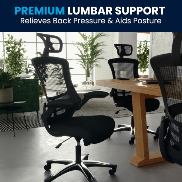 Flash Furniture Kelista High-Back Swivel Office Chair with Adjustable Lumbar Support and Seat Height, Ergonomic Mesh Desk Chair, Black