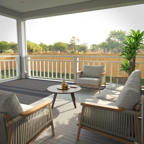 Acanva Modern All-Weather Aluminum Outdoor Patio Sofa with Thick Cushions, Olefin Fabric Sunroom Backyard Furniture, Light Khaki, Loveseat