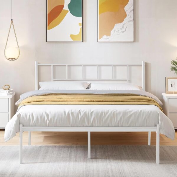 VECELO Queen Metal Platform Bed Frame with Headboard, Heavy Duty Steel Slat Support, Under Bed Storage,No Box Spring Needed, Easy Assembly