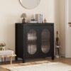 Modern Sideboard Buffet Cabinet, Accent Storage Cabinet with Adjustable Shelf and Glass Doors, Small Console Cabinet with Storage for, Living Room, Dining Room, Black