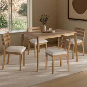 5-Piece Wooden Dining Set, Compact 47 Inch Kitchen Table and 4 Chair Set for Home, Apartment w/ 4 Chairs, Padded Seats & Backrests, Solid Wood Frame