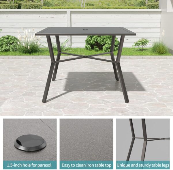 Kullavik 5 PCS Outdoor Dining Table Set for 4, 4 Fence Pattern Back Chairs w/Soft Cushions & Iron Square Table w/Parasol Hole, Patio Table and Chairs Set for Backyard, Garden, Poolside-Navy