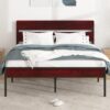 VECELO Metal Platform Queen Size Bed Frame with Wooden Headboard,Sturdy Steel Slats Support/Matress Foudation/No Box Spring Needed(Minimalist)