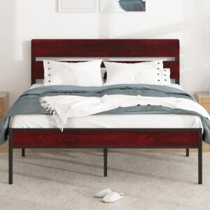 VECELO Metal Platform Queen Size Bed Frame with Wooden Headboard,Sturdy Steel Slats Support/Matress Foudation/No Box Spring Needed(Minimalist)