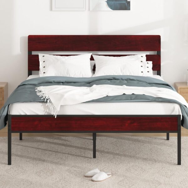 VECELO Metal Platform Queen Size Bed Frame with Wooden Headboard,Sturdy Steel Slats Support/Matress Foudation/No Box Spring Needed(Minimalist)