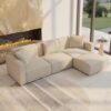 Acanva Luxury Modular Sectional Living Room Sofa Set, Modern Minimalist Style Couch with Ottoman and Chaise, L-Shape, Cream