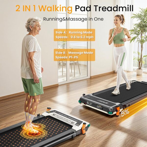 2 Side Walking Pad with Incline, 2 in 1 Under Desk Walking Pad with Handle Bar and Foot Massager Treadmills for Home/Office, Portable Treadmill with Remote Control LED Display (Light Black)