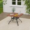 VICLLAX 5 Pieces Patio Dining Set, 4 Outdoor Wicker Dining Chairs and Square Plastic Table with Umbrella Hole for Backyard Lawn Deck, Brown Wicker and Walnut Tabletop