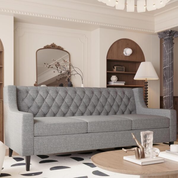 Ball & Cast 78.75'' Modern Sofa with utton Tufted Backrest,Comfy Couch w/Cushions and Upholstered,3 Seat Couches for Living Room,Office,Apartment,Easy to Assemble,Grey