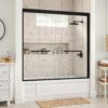 Shower Doors for Bath Tub Modern 60" W x 58" H Shower Glass Door Bath Tub Doors Glass Sliding with 1/4" (6mm) SGCC Tempered Glass and Stainless Steel Handle for Bathroom, Matte Black