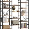 IRONCK Bookcases and Bookshelves Triple Wide 5 Tiers Industrial Bookshelf, Large Etagere Bookshelf Open Display Shelves with Metal Frame for Living Room Bedroom Home Office