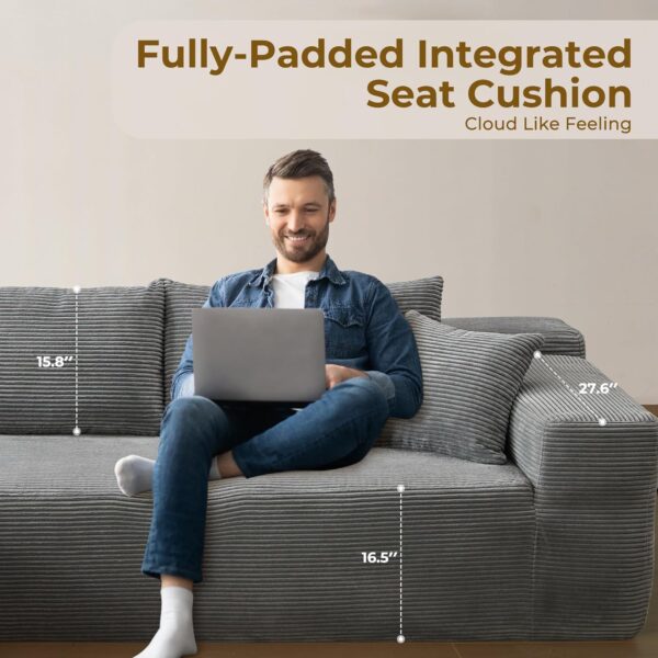 104" L Shaped Modular Sectional Sofa Couch - Comfy Upholstered Cloud Couch for Living Room - Modern Minimalist Couches,Deep Seat,No Assembly Required (Gray,Corduroy, Left Facing Chaise)
