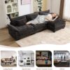IPKIG 117" Sectional Sofa Cloud Couch, Modern Chenille Comfy Upholstered 3-Seat Sofa with Ottoman, 3 Lumbar Pillow, Deep Seat Modular Couch for Living Room, Apartment, Office, Studio, Black