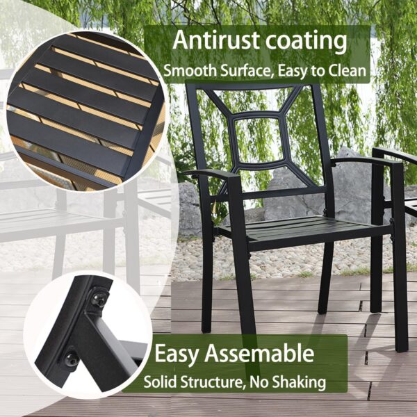 MFSTUDIO Patio Dining Chairs Set of 2, Outdoor Wrought Iron Furniture Set Stackable Chairs with Armrest,Black
