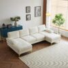 Karl home Convertible Sectional Sofa 110" U-Shape Sofa Couch 4-Seat Couch with Chaise ChenilleFabric Upholstered for Living Room, Apartment, Office, Creamy White