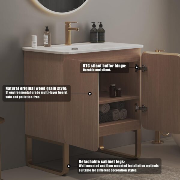 Dalia 30" Freestanding Bathroom Vanity with Overflow Sink One Piece Basin, Ample Storage Modern Design for Small Spaces, Minimalist Bathroom Cabinet