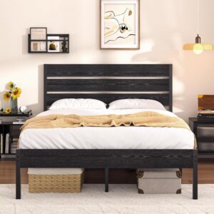 VECELO Queen Size Bed Frame with Wood Headboard and Footboard, 14 Inch Platform Foundation/No Box Spring Needed, Heavy Duty Support, Easy Assembly