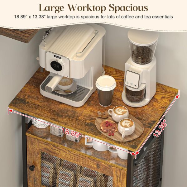Coffee Station Cabinet with 2-Door, 4-Tier Coffee Table with Storage, 18.89" Farmhouse Kitchen Furniture, Coffee Bar Cabinet for Living Room/Entryway/Bedroom, Rustic Brown