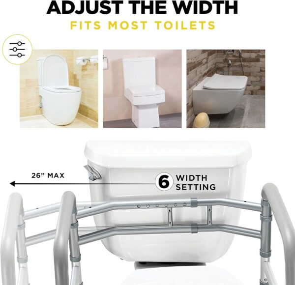 Medical king Toilet Safety Rail - Adjustable Detachable Toilet Safety Frame with Handles Heavy-Duty Toilet Safety Rails Stand Alone - Toilet Safety Rails for Elderly, Handicapped - Fits Most Toilets
