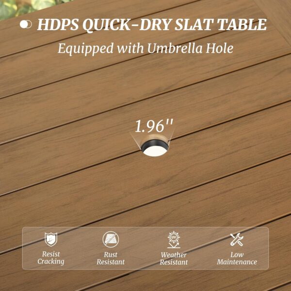 HDPS Patio Table and Chairs Set, 5 Piece Square Table Patio Furniture Set, HDPS All-Weather Material Outdoor Dining Table and Chair,Outdoor Furniture Set with Umbrella Hole, Brown-Oil Printed
