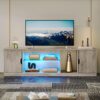 Bestier LED TV Stand for 65/70/75/80 Inch TV, 70 inch Gaming Entertainment Center with Adjustable Glass Shelves & Storage Cabinet for PS5, Xbox, Modern TV Console Table for Living Room, Grey Wash